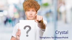  Presentation with cutout paper people standing around globe holding hands - Beautiful PPT theme featuring ask want - young handsome man holding paper backdrop and a sky blue colored foreground