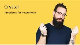  Presentation with long hair man - Cool new PPT theme with asking for salary payment millionair backdrop and a  colored foreground