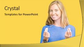 Presentation with young woman wearing boxer gloves - Amazing presentation having asking for salary payment millionair backdrop and a yellow colored foreground