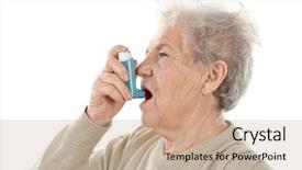  Presentation with inhaler - Colorful slide deck enhanced with asmat - elderly woman using inhaler backdrop and a coral colored foreground