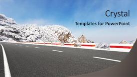  Presentation with hill road - PPT theme enhanced with aspalt - asphalt road front of snow background and a  colored foreground