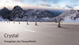  Presentation with hill road - Cool new slides with aspalt - asphalt road front of snow backdrop and a  colored foreground