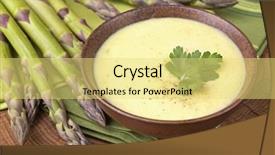  Presentation with old wooden table food - Cool new PPT theme with asparagus cream soup on wooden backdrop and a  colored foreground