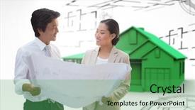  Presentation with potential - Colorful slide deck enhanced with aspect - estate agent looking at blueprint backdrop and a ocean colored foreground