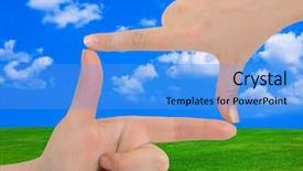  Presentation with frame - Amazing presentation design having aspect - frame made of hands backdrop and a teal colored foreground