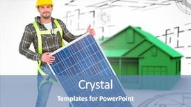  Presentation with solar panel - Presentation theme featuring aspect - smiling handyman with solar panel background and a teal colored foreground