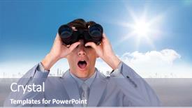  Presentation with horizon - Presentation featuring aspect - suprised businessman looking through binoculars background and a gray colored foreground