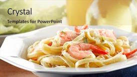  Presentation with shrimp - PPT layouts having aspect - tasty shrimp fettuccine alfredo background and a blonde colored foreground