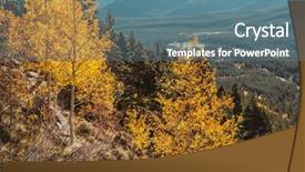  Presentation with rock climbing to top of mountain - PPT theme featuring grove at autumn rocky mountain background and a ocean colored foreground