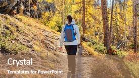  Presentation with walking trail - Colorful PPT layouts enhanced with aspen grove at autumn backdrop and a coral colored foreground