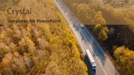  Presentation with semi trailer - PPT theme enhanced with asphalt-highway-or-motorway-autumn background and a gold colored foreground