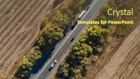  Presentation with semi trailer - Beautiful slide deck featuring asphalt-highway-or-motorway-road backdrop and a tawny brown colored foreground