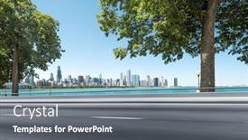  Presentation with asphalt - Presentation design enhanced with asphalt highway through garden with skyline background and a gray colored foreground