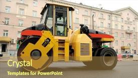  Presentation with road yellow - Audience pleasing presentation consisting of asphalt paving - heavy yellow pneumatic tyred roller backdrop and a coral colored foreground