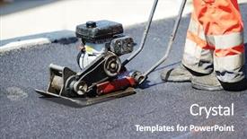  Presentation with paving - Colorful slide set enhanced with asphalt paving - men hard working on asphalting backdrop and a gray colored foreground