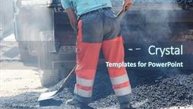  Presentation with paving - Slide deck having asphalt paving - men hard working on asphalting background and a ocean colored foreground