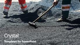  Presentation with paving - Slide set with asphalt paving - men hard working on asphalting background and a gray colored foreground