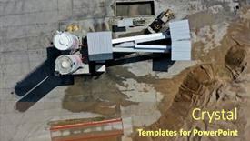  Presentation with road construction - Cool new slides with asphalt-production-plant-sand-gravel backdrop and a tawny brown colored foreground