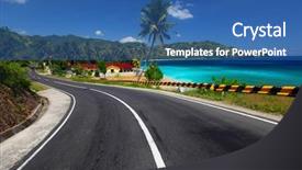  Presentation with forests - Theme enhanced with asphalt road along a tropical background and a ocean colored foreground