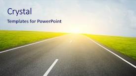  Presentation with green blur floral - Presentation design enhanced with asphalt road and green meadow background and a sky blue colored foreground