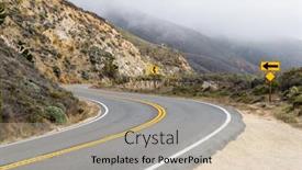  Presentation with route - PPT theme featuring asphalt-road-and-mountain-landscape background and a mint green colored foreground
