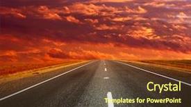  Presentation with asphalt road - Theme having asphalt road and red clouds background and a tawny brown colored foreground