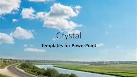  Presentation with asphalt - Theme featuring asphalt road and river under blue sky with clouds background and a light blue colored foreground