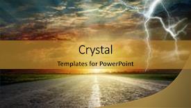  Presentation with asphalt - Presentation design with red clouds - asphalt road between fields trees background and a gold colored foreground