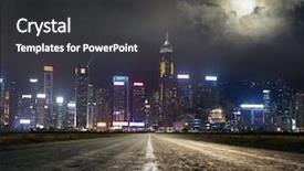  Presentation with asphalt road - PPT layouts with highway urban scene - asphalt road to city background and a dark gray colored foreground