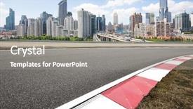  Presentation with empty road motion blur - Cool new PPT layouts with asphalt road in modern circuit backdrop and a gray colored foreground