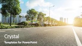  Presentation with asphalt - PPT theme having asphalt road in modern city background and a gray colored foreground