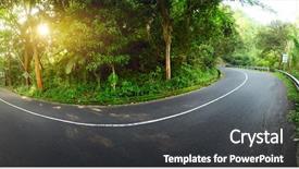  Presentation with road light - Presentation theme featuring asphalt road in mountains panorama background and a dark gray colored foreground