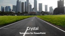  Presentation with tall buildings - Colorful theme enhanced with asphalt road leading backdrop and a dark gray colored foreground