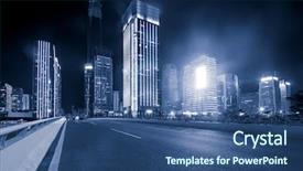  Presentation with asphalt road - Amazing PPT theme having asphalt road near skyscrapers backdrop and a ocean colored foreground