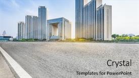  Presentation with asphalt - Cool new PPT layouts with asphalt road of modern city china backdrop and a light gray colored foreground