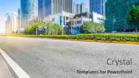  Presentation with asphalt - Presentation theme enhanced with asphalt road of modern city china background and a light gray colored foreground