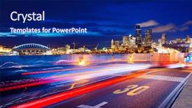  Presentation with seattle - Presentation theme featuring asphalt road with cityscape and skyline of seattle background and a navy blue colored foreground