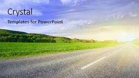  Presentation with rural road - Cool new theme with asphalt rural road to sunrise backdrop and a light blue colored foreground