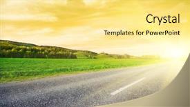  Presentation with asphalt road animtion - Beautiful PPT theme featuring asphalt rural road to sunrise backdrop and a yellow colored foreground