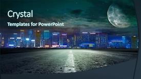  Presentation with columns ancient roman road city - Presentation design consisting of asphalted road to the night background and a ocean colored foreground