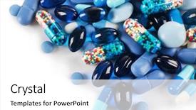  Presentation with pills - Cool new presentation theme with aspirin - blue pills isolated on white backdrop and a white colored foreground