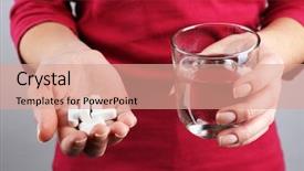  Presentation with water glass - Presentation featuring aspirin - hands with pills and glass background and a coral colored foreground