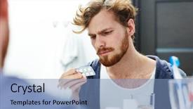  Presentation with headache - Beautiful theme featuring aspirin - man with headache going backdrop and a teal colored foreground