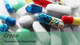  Presentation with pile geotechnical engineering - Slide deck consisting of aspirin - pile of pills close-up background and a ocean colored foreground