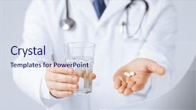  Presentation with water glass - PPT theme enhanced with aspririn - picture of doctor hands giving background and a sky blue colored foreground