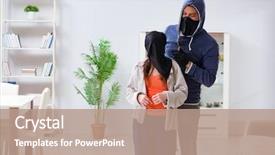  Presentation with role play woman and man - Presentation design featuring assault - armed man assaulting young woman background and a coral colored foreground