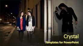  Presentation with women - Presentation design consisting of assault - hooded man stalking two women background and a tawny brown colored foreground