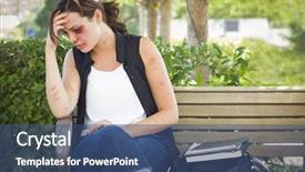  Presentation with woman sad - PPT theme consisting of assault - sad bruised and battered young background and a ocean colored foreground