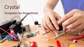  Presentation with drone - Beautiful PPT layouts featuring assembler of flying drone backdrop and a lemonade colored foreground