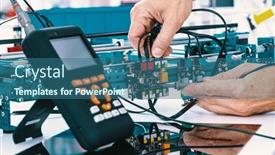  Presentation with precision - PPT theme enhanced with assembling-and-adjust-the-electronics background and a ocean colored foreground